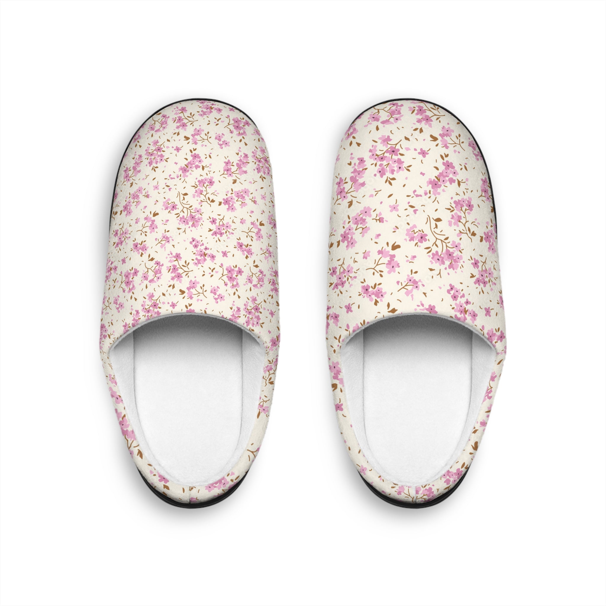 Pink Floral Pattern Women's Indoor Slippers | Cottagecore Floral Slippers