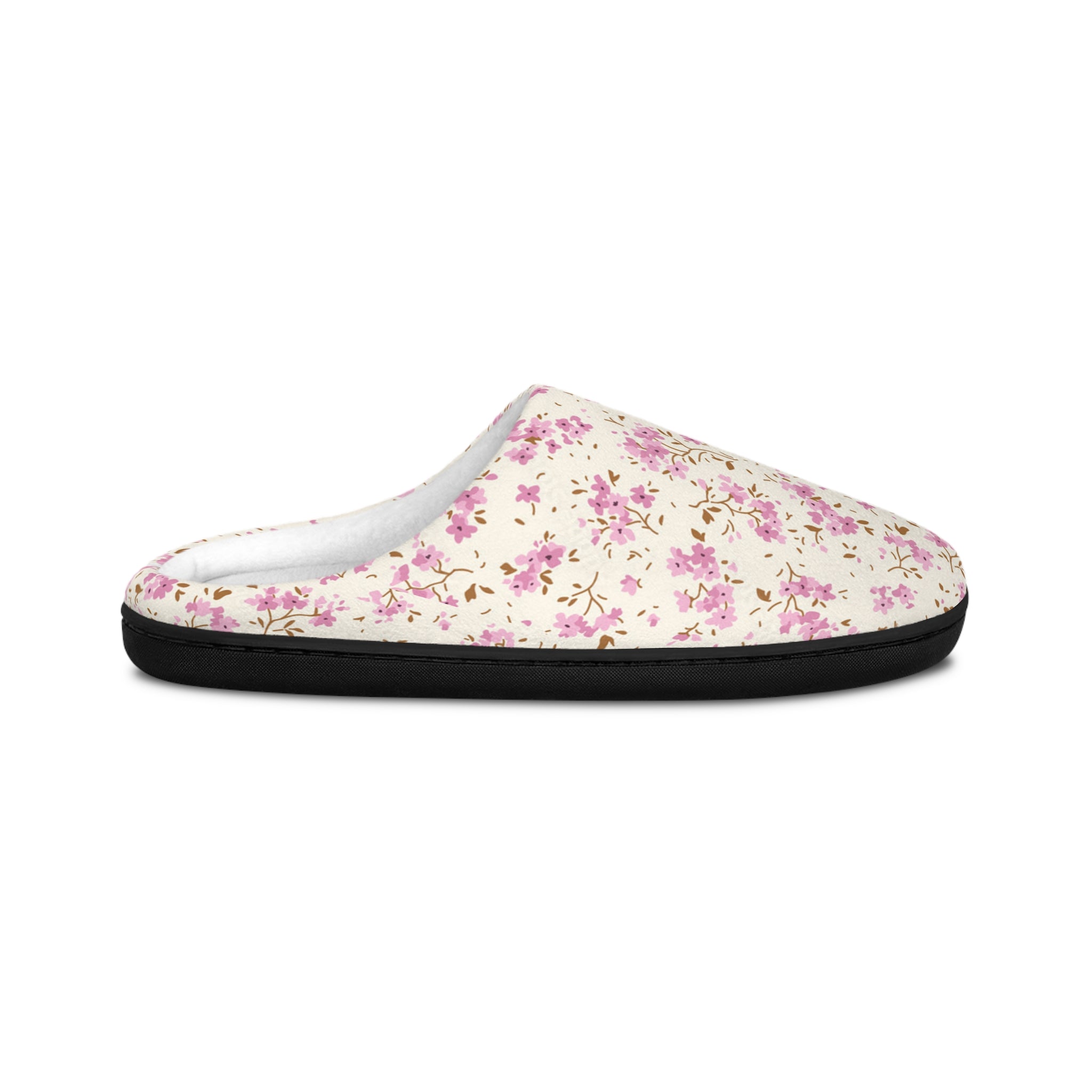 Pink Floral Pattern Women's Indoor Slippers | Cottagecore Floral Slippers