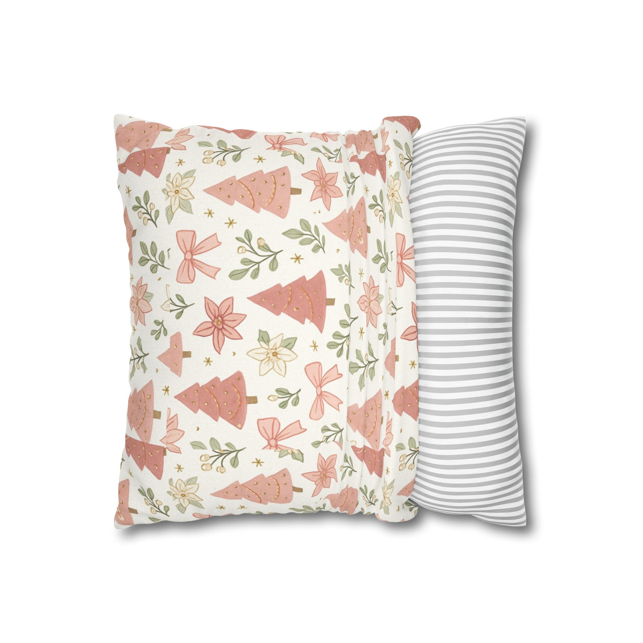 Blush Christmas Trees Pattern Pillow | Holiday Tree & Poinsettia Design