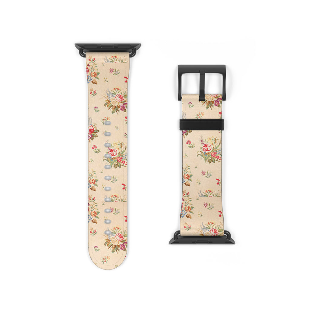 Vintage Floral Watch Band – Cream Rose Pattern Apple Watch Strap