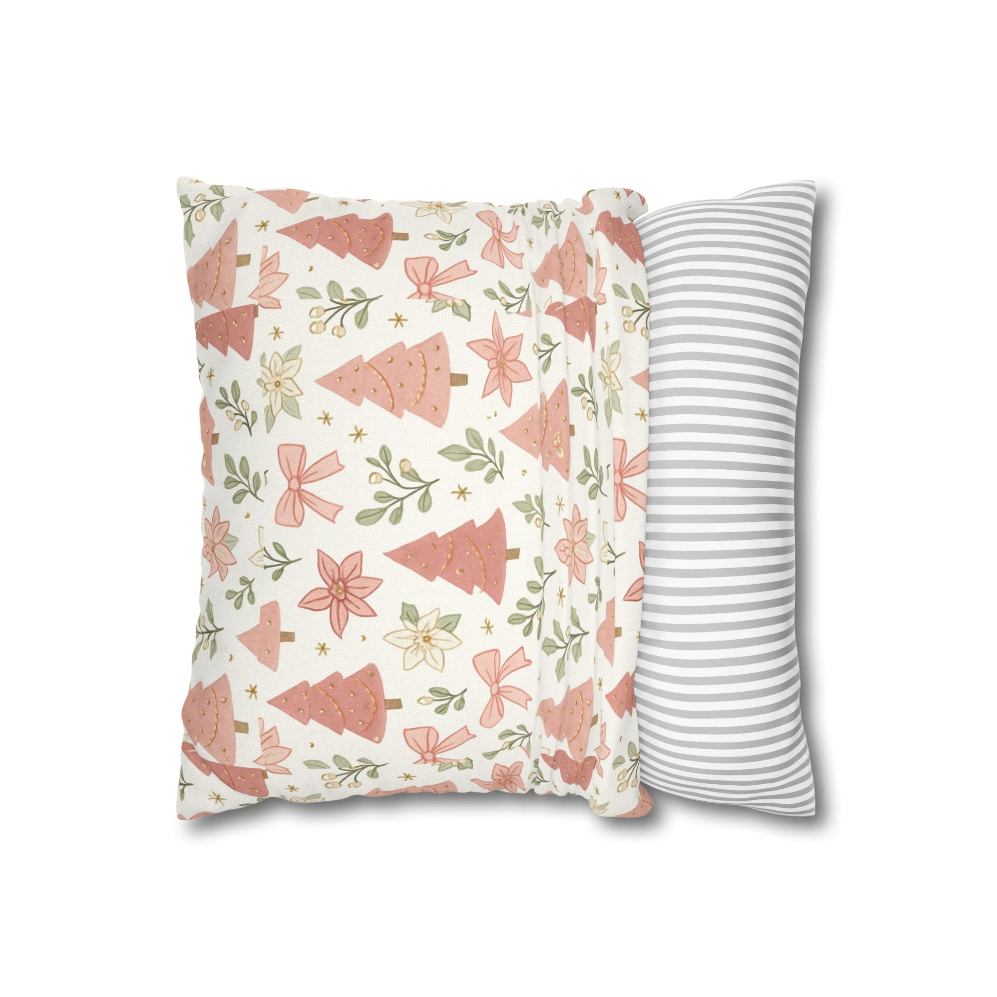 Blush Christmas Trees Pattern Pillow | Holiday Tree & Poinsettia Design