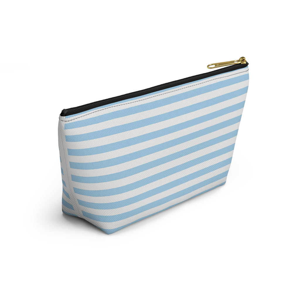 Sky Blue Striped Accessory Pouch — T‑Bottom Cosmetic Bag