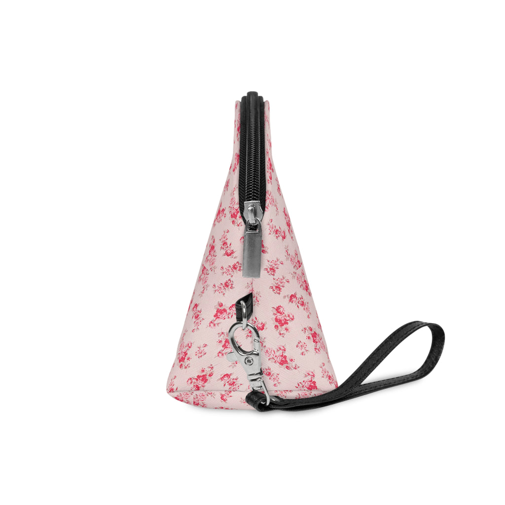 Vintage Floral Stripe Makeup Bag | Pink Rose Cosmetic Pouch