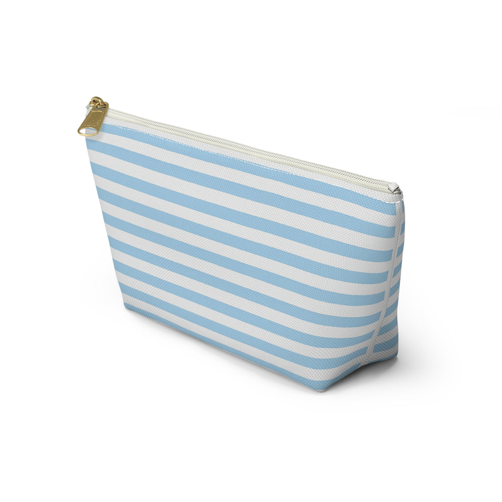 Sky Blue Striped Accessory Pouch — T‑Bottom Cosmetic Bag