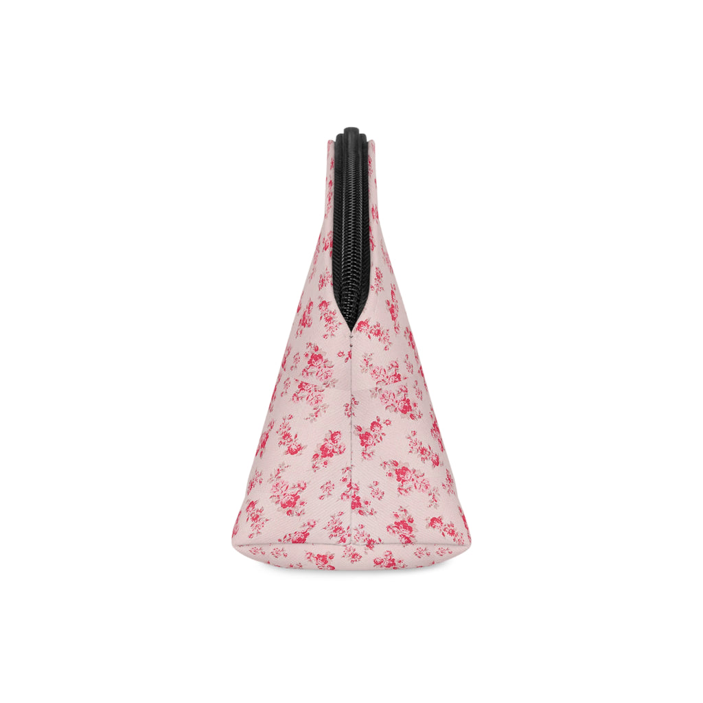 Vintage Floral Stripe Makeup Bag | Pink Rose Cosmetic Pouch