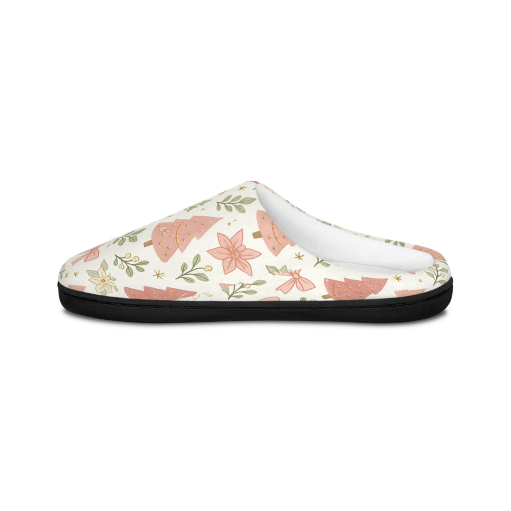 Pink Floral Pattern Women's Indoor Slippers | Cozy Floral Houseplant Design