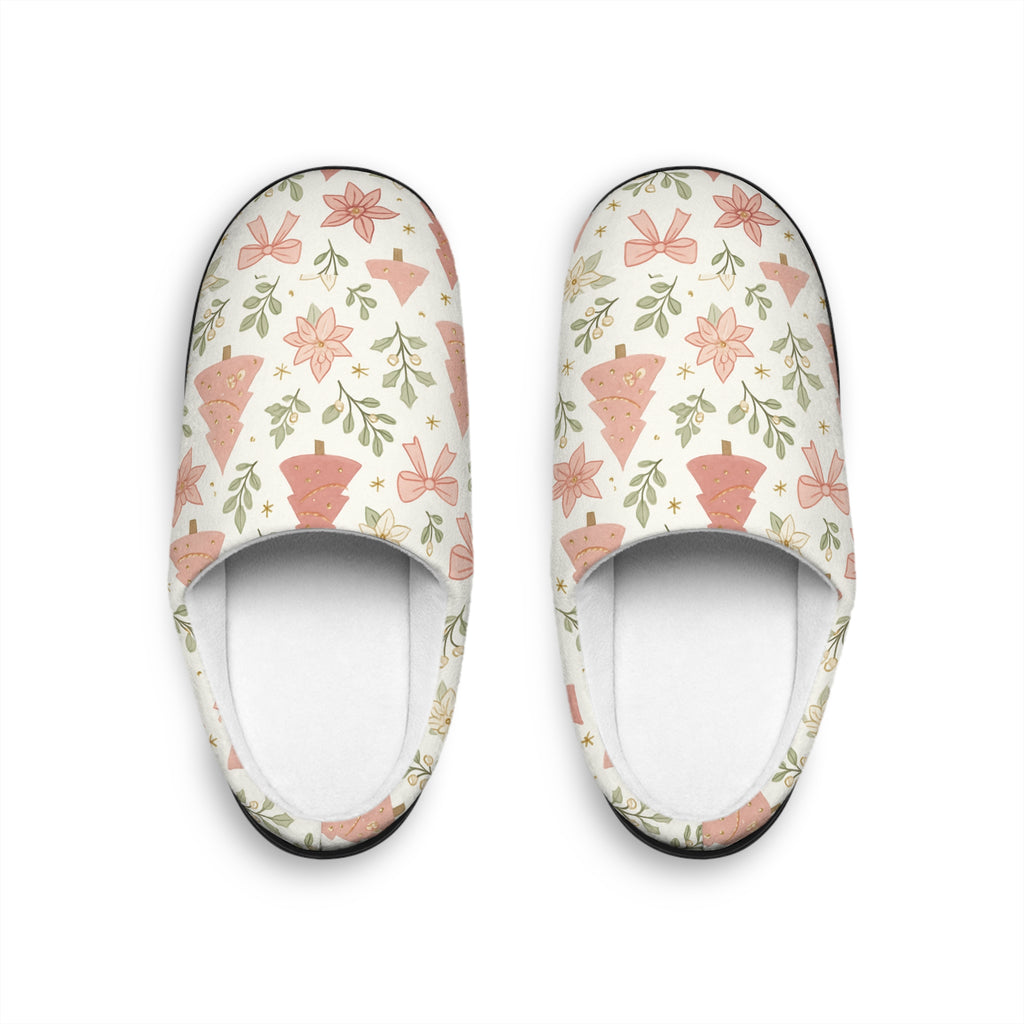 Pink Floral Pattern Women's Indoor Slippers | Cozy Floral Houseplant Design