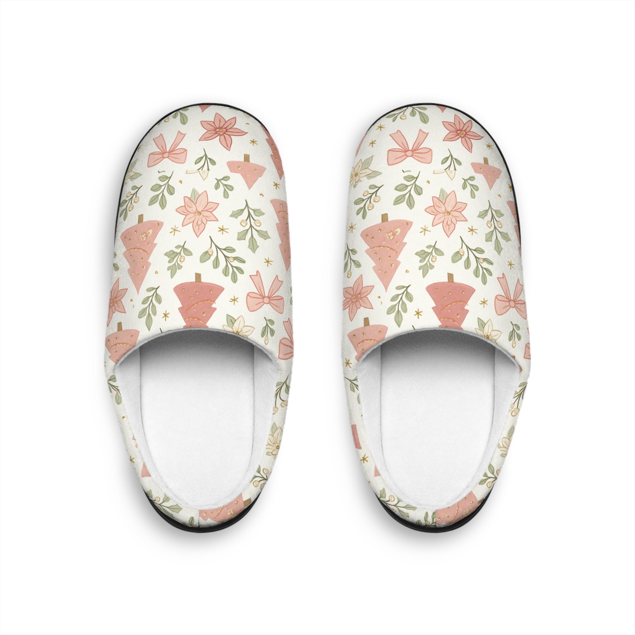 Pink Floral Pattern Women's Indoor Slippers | Cozy Floral Houseplant Design