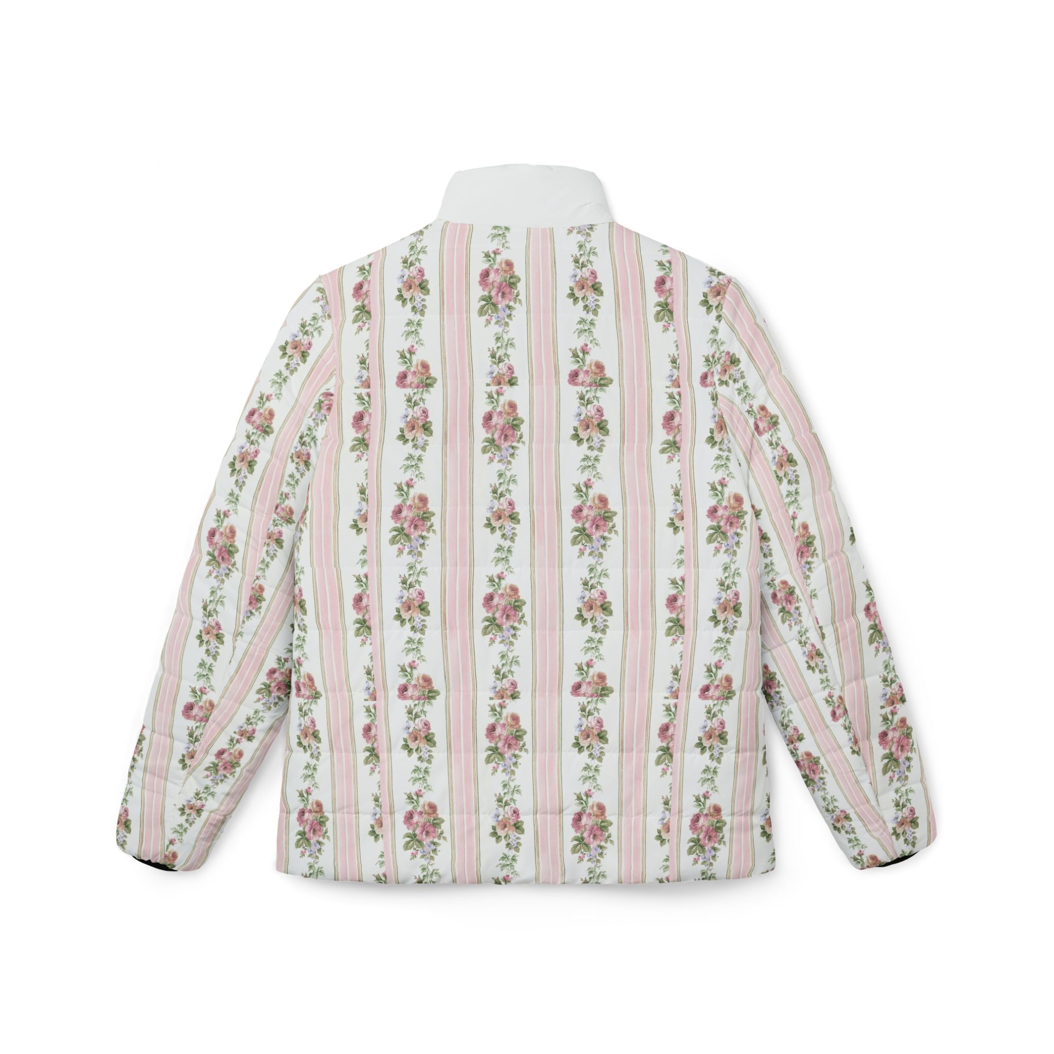Floral Stripe Puffer Jacket — Vintage Rose Quilted Coat