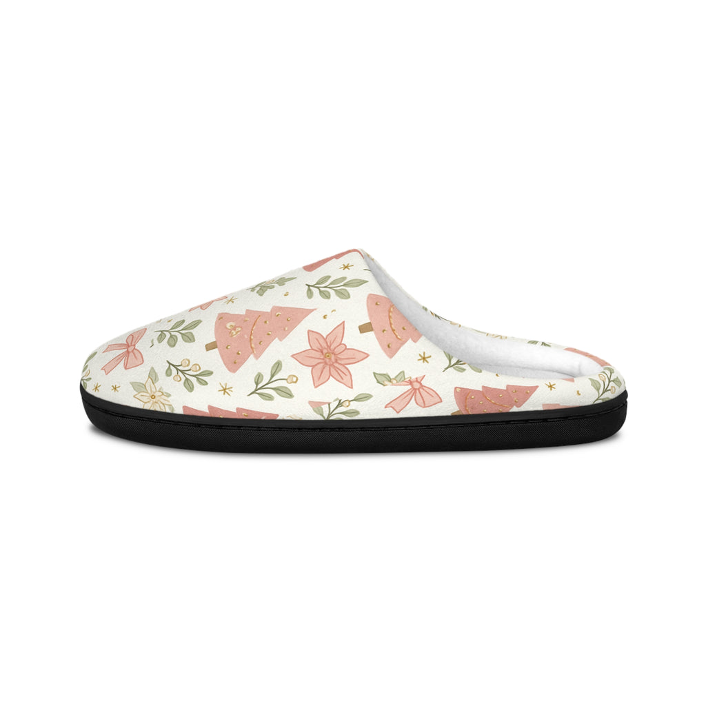 Pink Floral Pattern Women's Indoor Slippers | Cozy Floral Houseplant Design