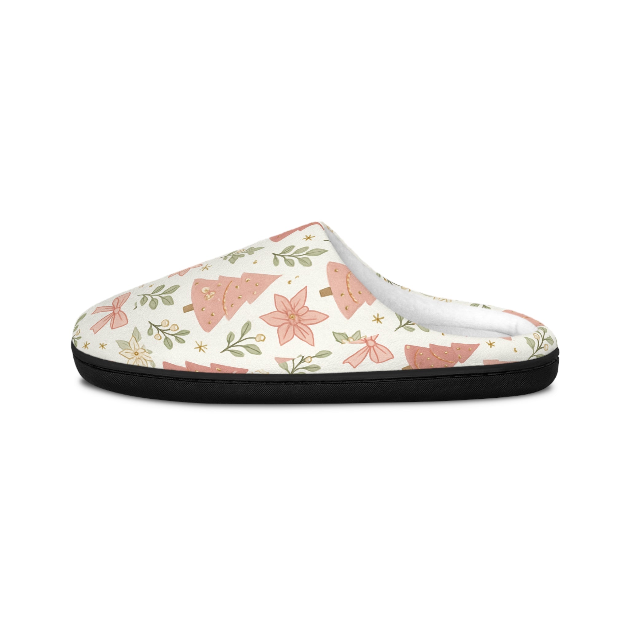 Pink Floral Pattern Women's Indoor Slippers | Cozy Floral Houseplant Design