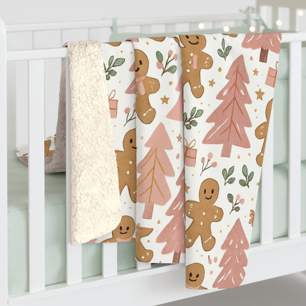 Gingerbread Tree Pattern Sherpa Blanket | Christmas Holiday Throw