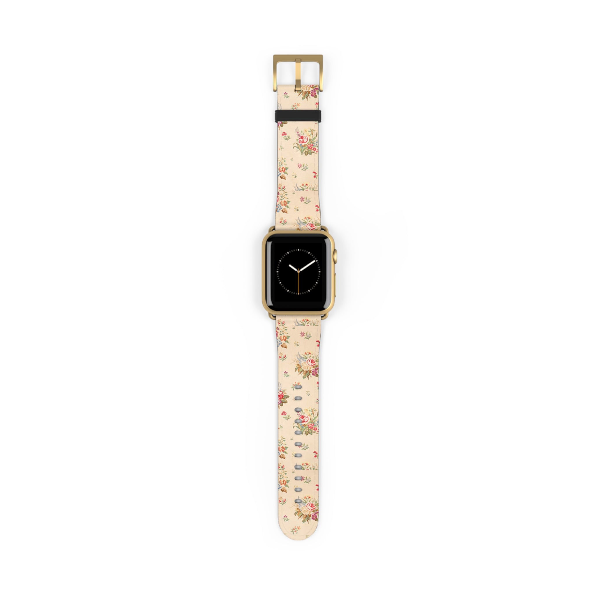 Vintage Floral Watch Band – Cream Rose Pattern Apple Watch Strap