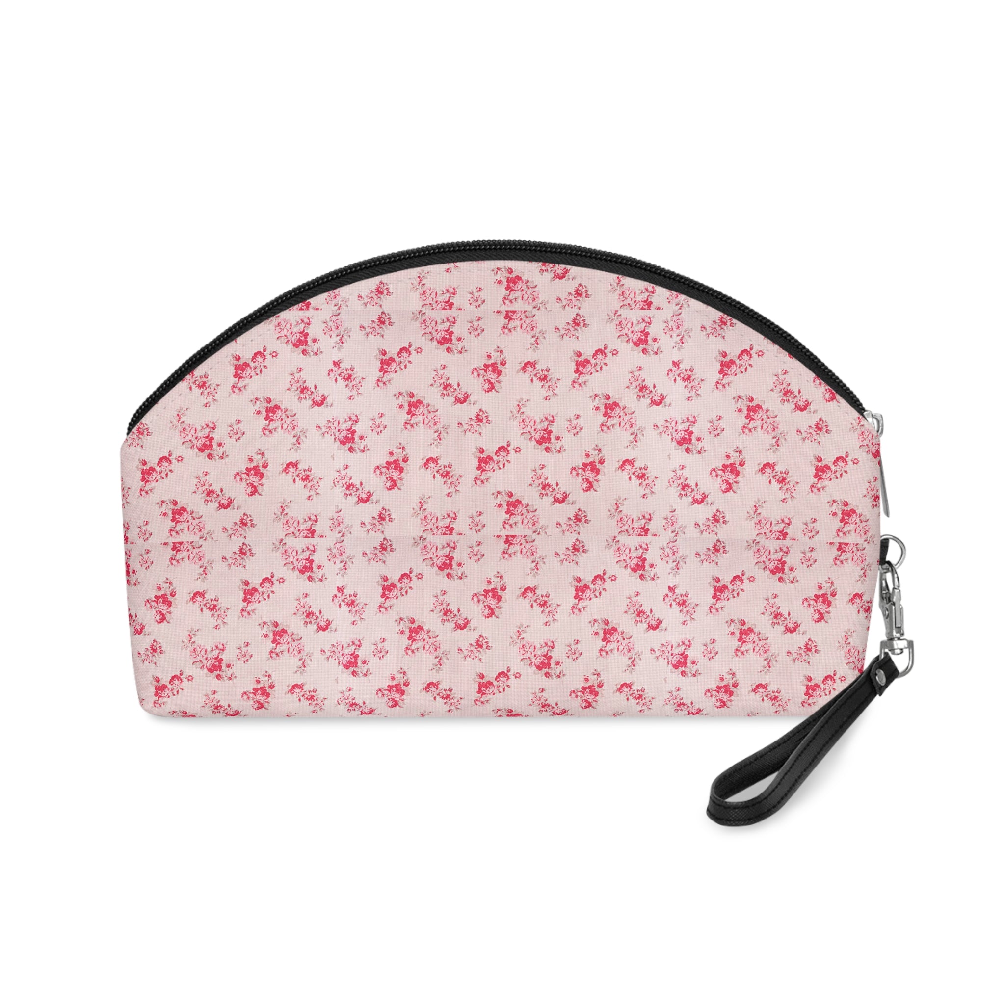 Vintage Floral Stripe Makeup Bag | Pink Rose Cosmetic Pouch