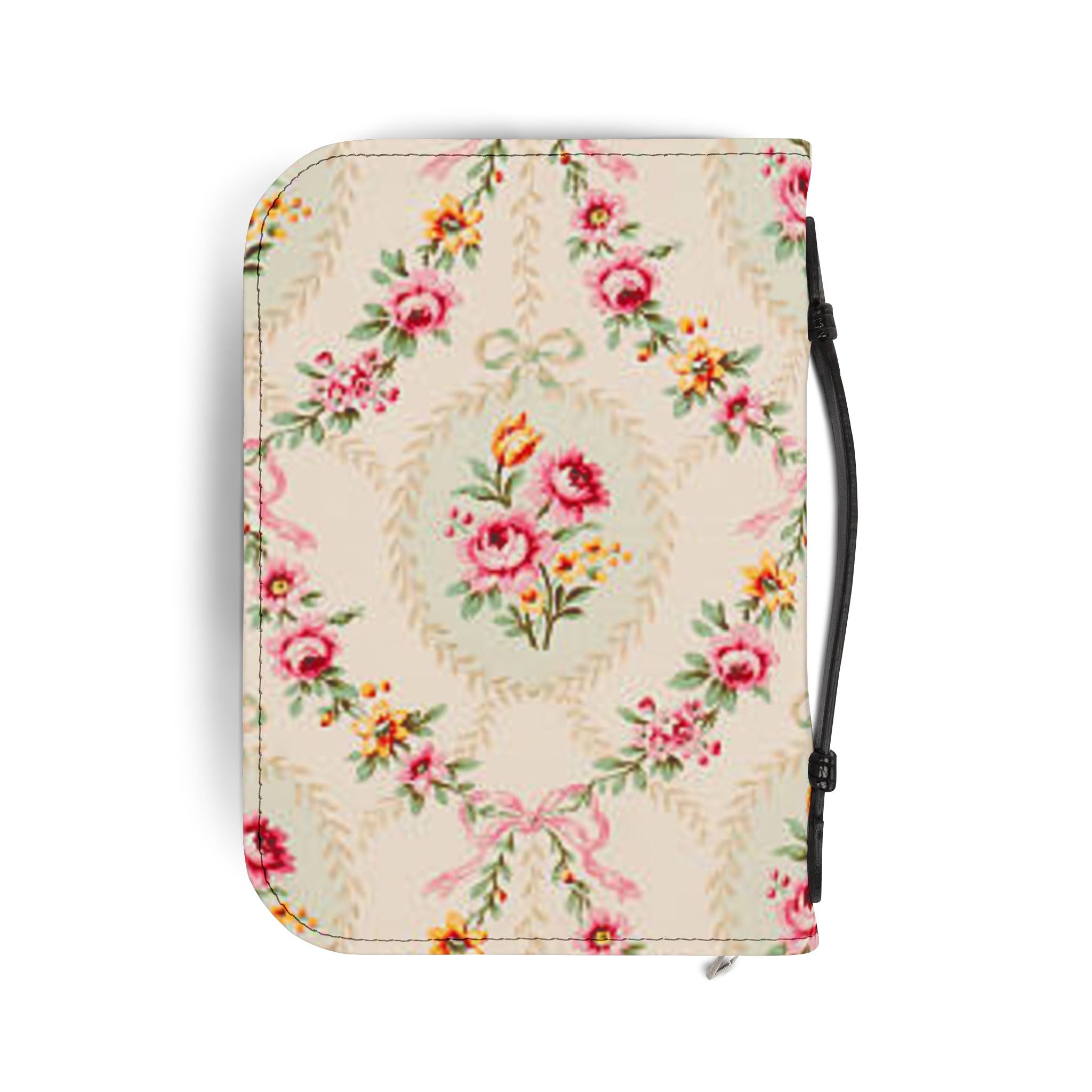 Floral Vintage Bible Cover — Pink Rose Pattern Zippered Bible Case