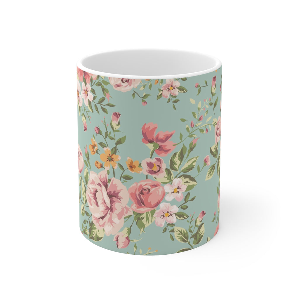 Vintage Floral Pattern Mug | Rose Bouquet Ceramic Coffee Cup