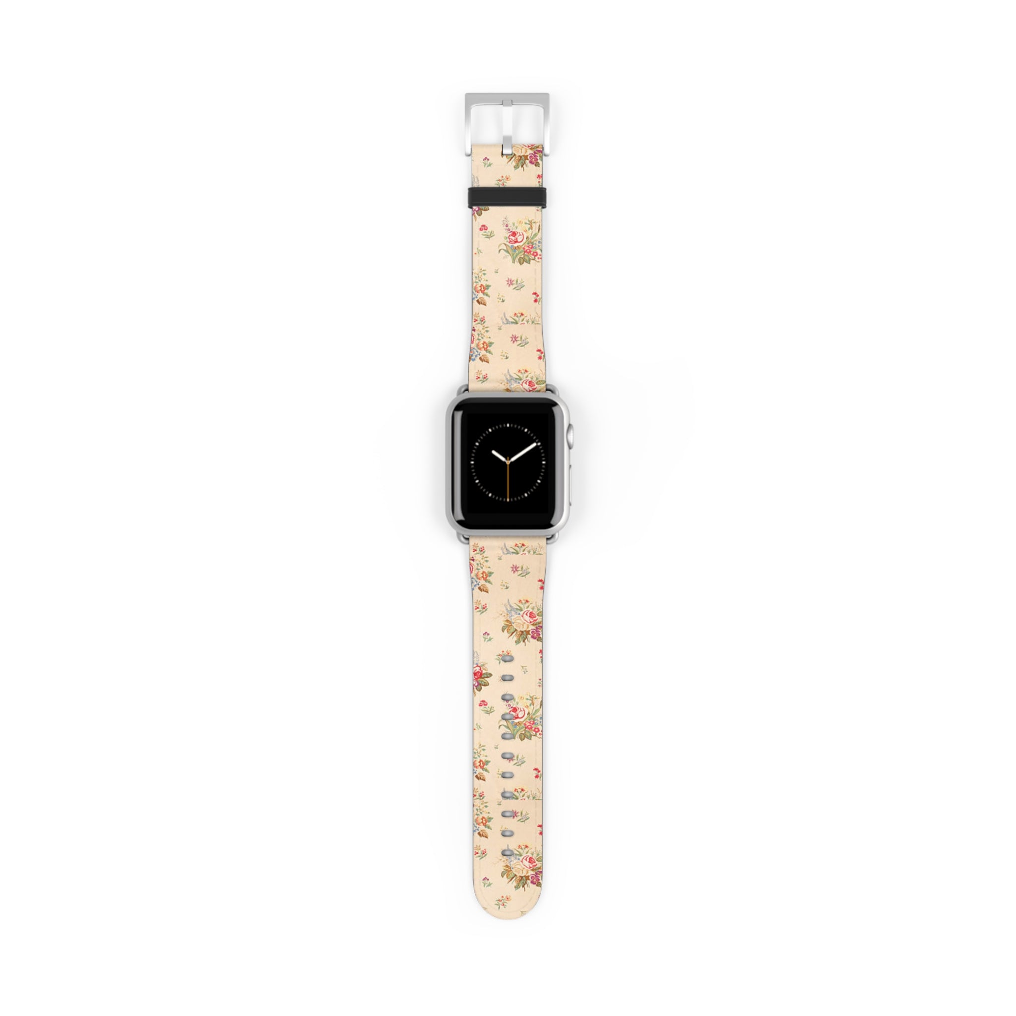 Vintage Floral Watch Band – Cream Rose Pattern Apple Watch Strap