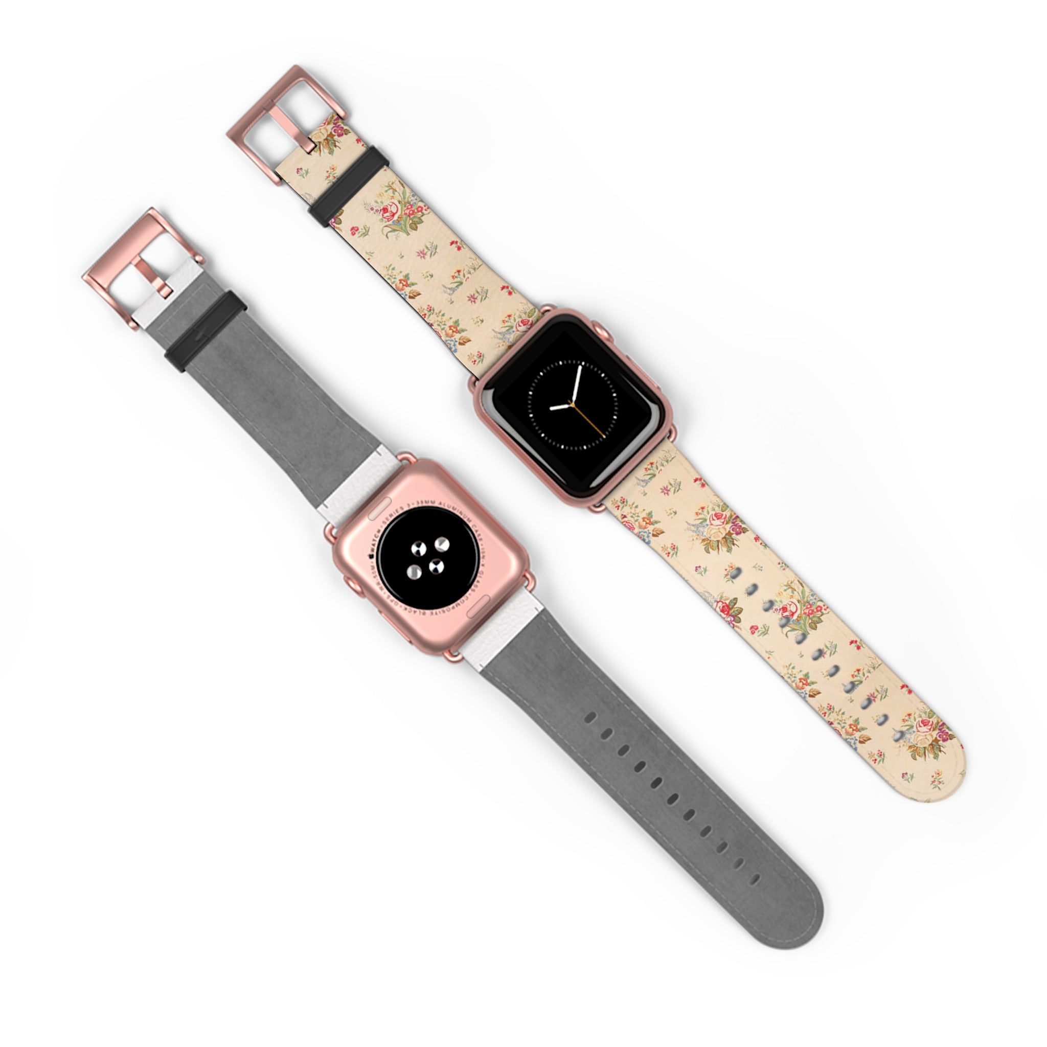 Vintage Floral Watch Band – Cream Rose Pattern Apple Watch Strap