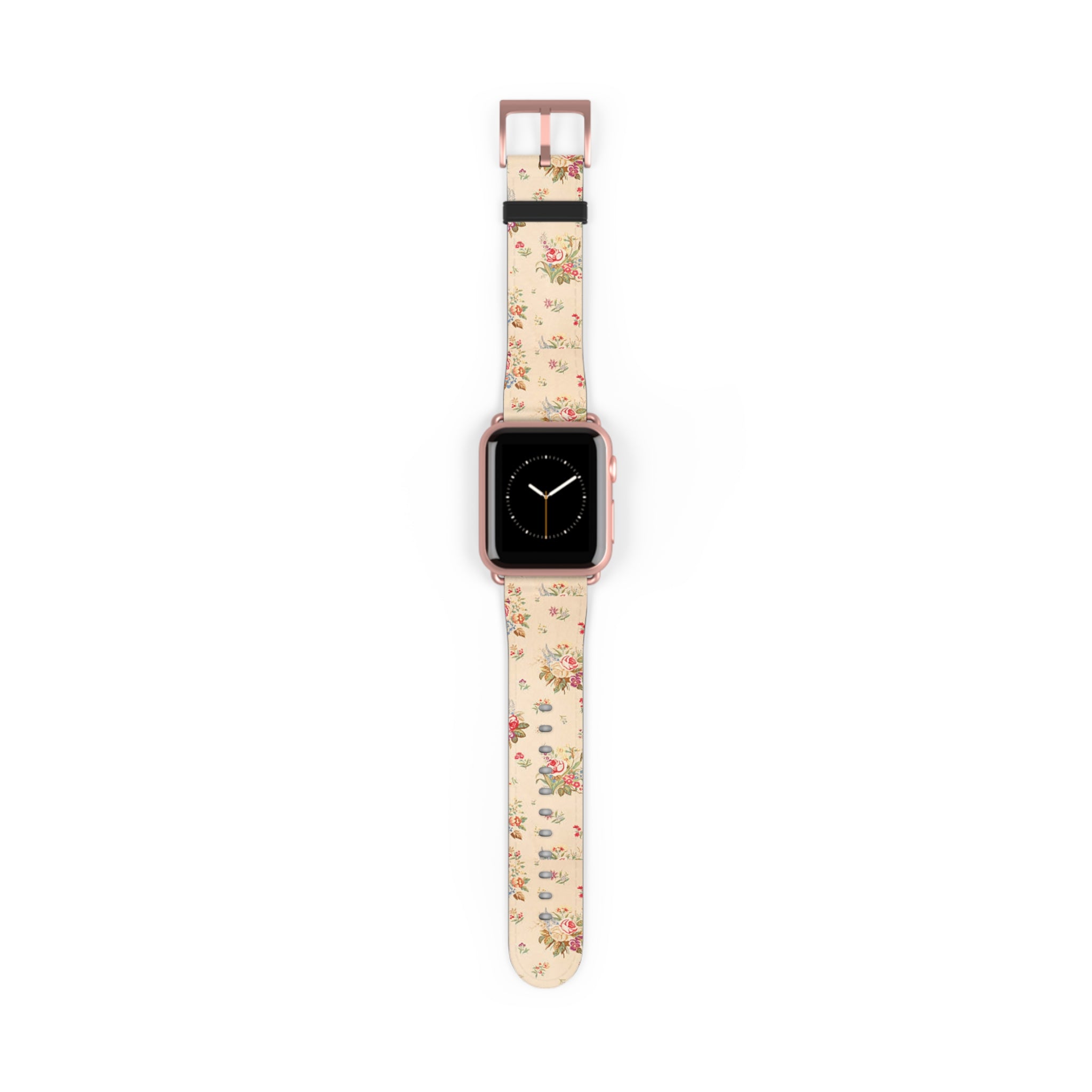 Vintage Floral Watch Band – Cream Rose Pattern Apple Watch Strap