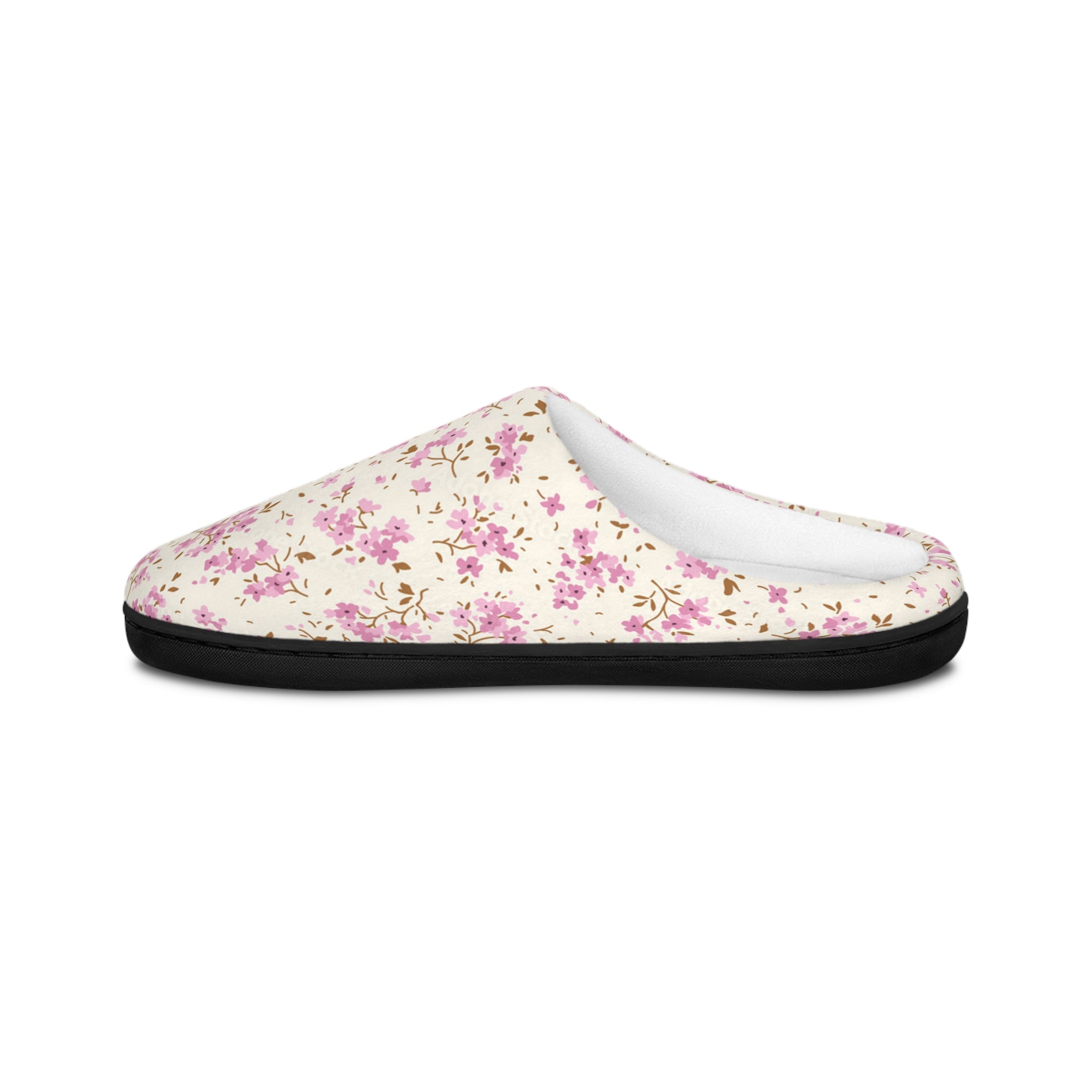 Pink Floral Pattern Women's Indoor Slippers | Cottagecore Floral Slippers