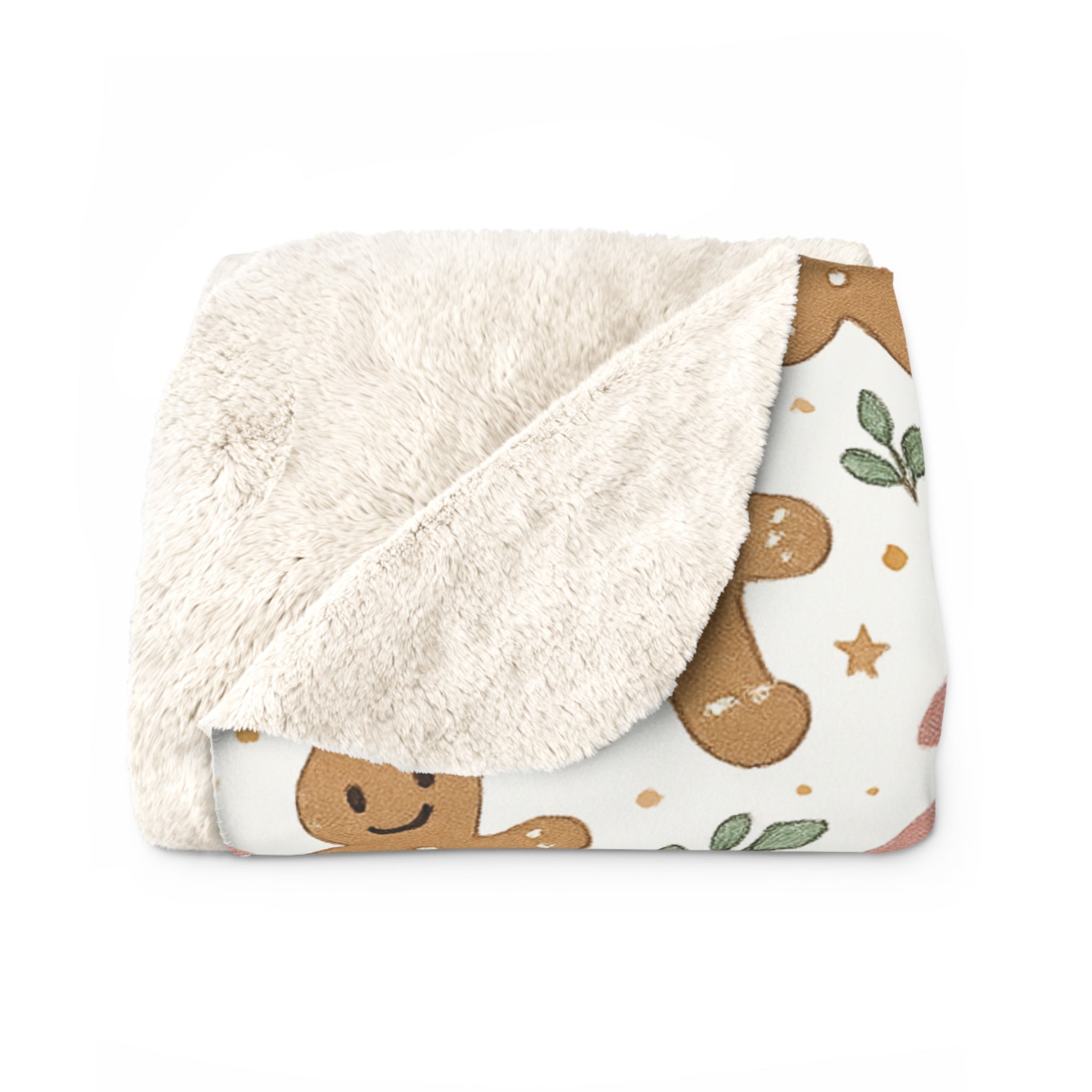 Gingerbread Tree Pattern Sherpa Blanket | Christmas Holiday Throw