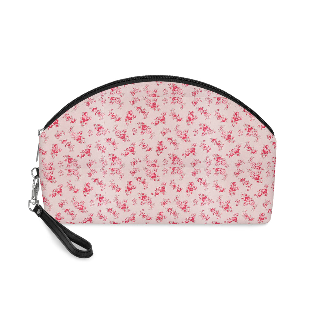 Vintage Floral Stripe Makeup Bag | Pink Rose Cosmetic Pouch