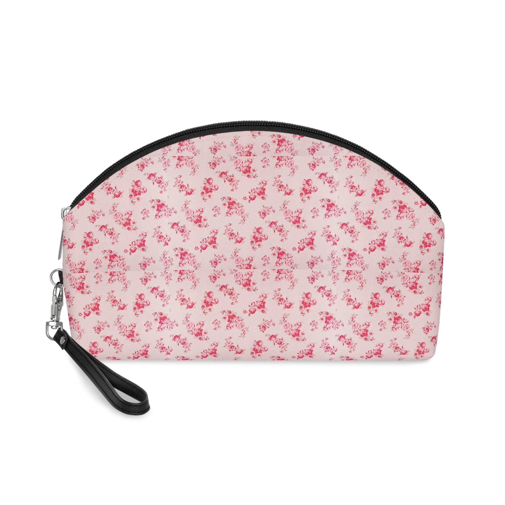 Vintage Floral Stripe Makeup Bag | Pink Rose Cosmetic Pouch