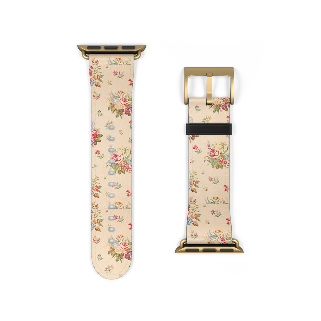 Vintage Floral Watch Band – Cream Rose Pattern Apple Watch Strap