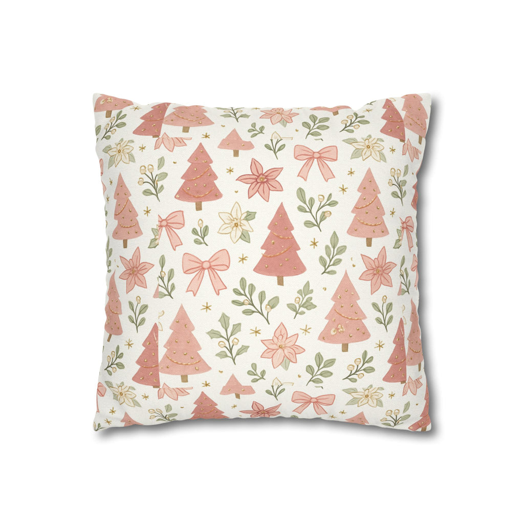 Blush Christmas Trees Pattern Pillow | Holiday Tree & Poinsettia Design