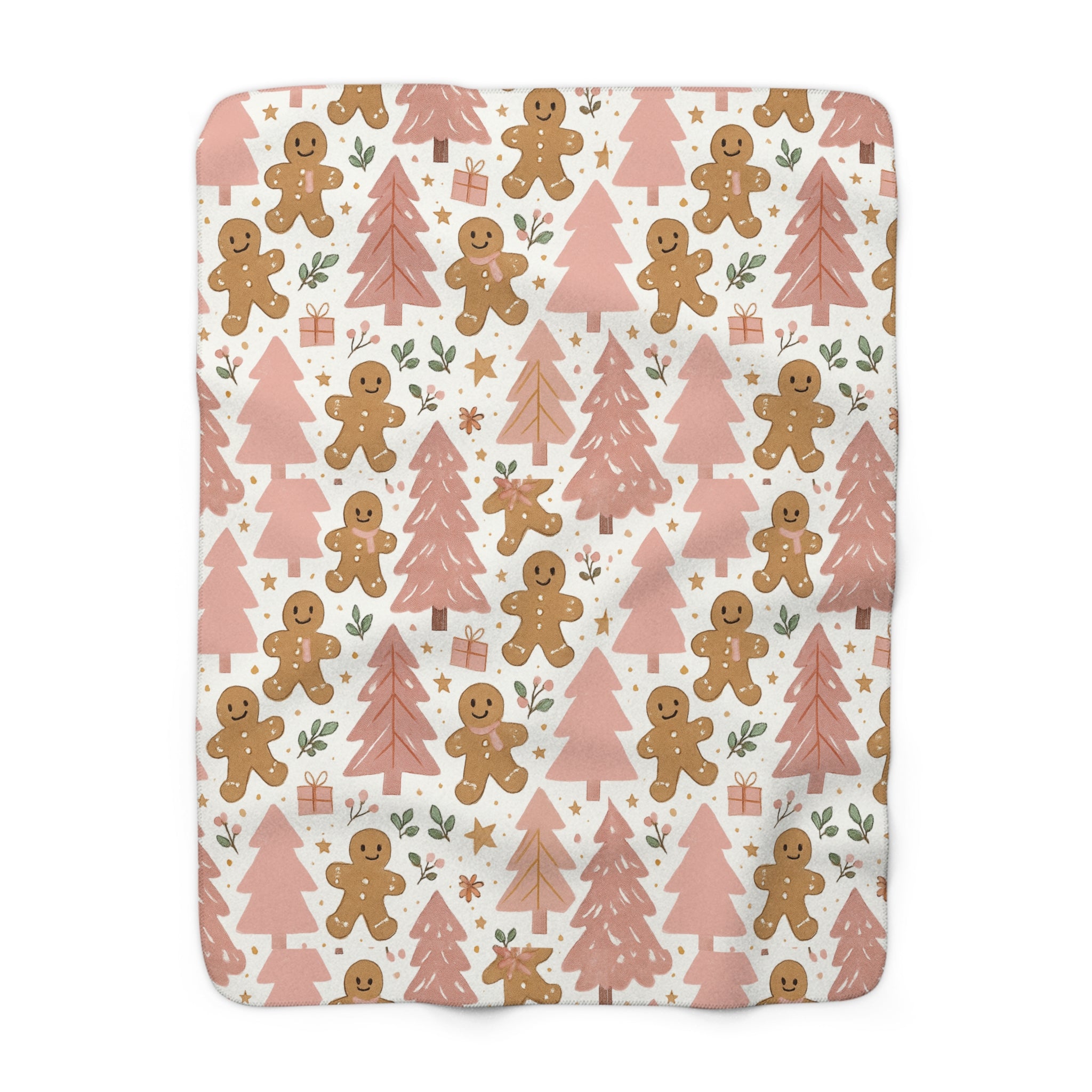 Gingerbread Tree Pattern Sherpa Blanket | Christmas Holiday Throw