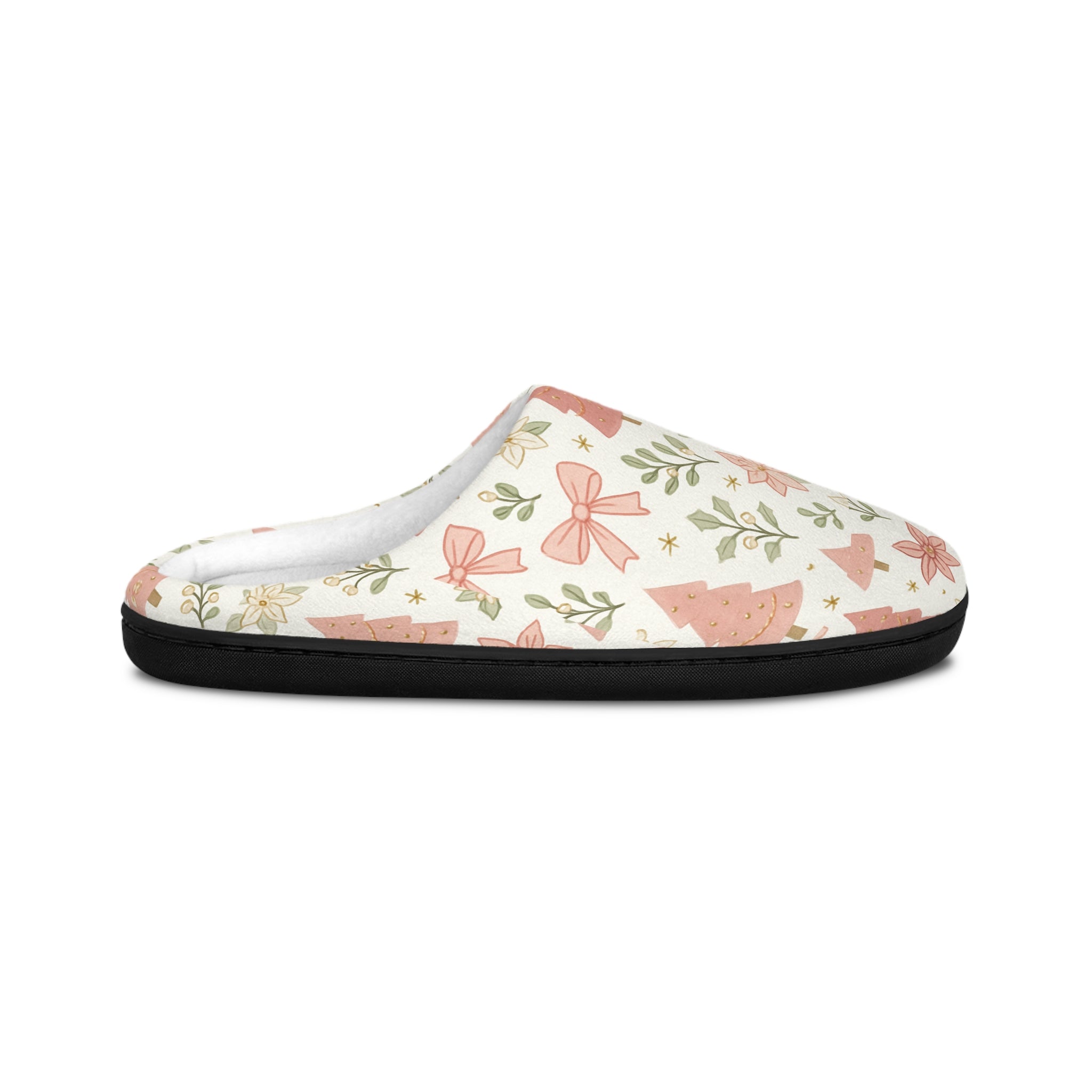 Pink Floral Pattern Women's Indoor Slippers | Cozy Floral Houseplant Design