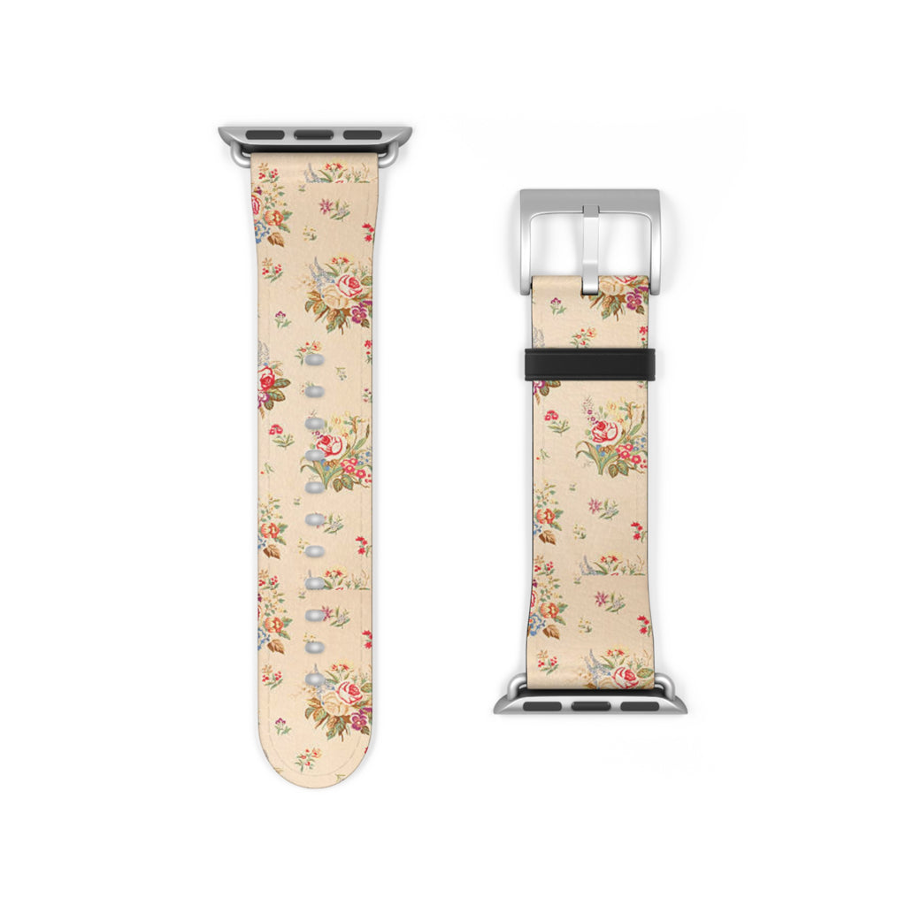 Vintage Floral Watch Band – Cream Rose Pattern Apple Watch Strap