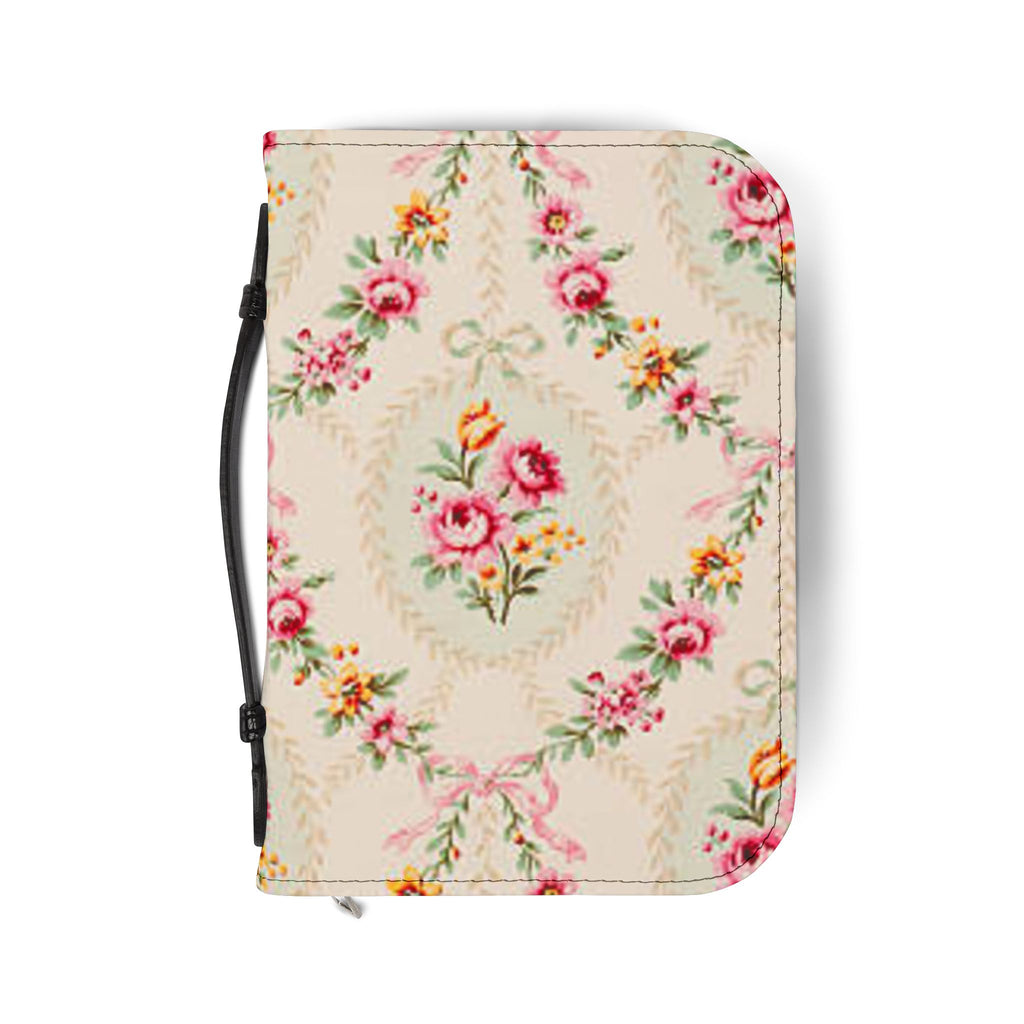 Floral Vintage Bible Cover — Pink Rose Pattern Zippered Bible Case