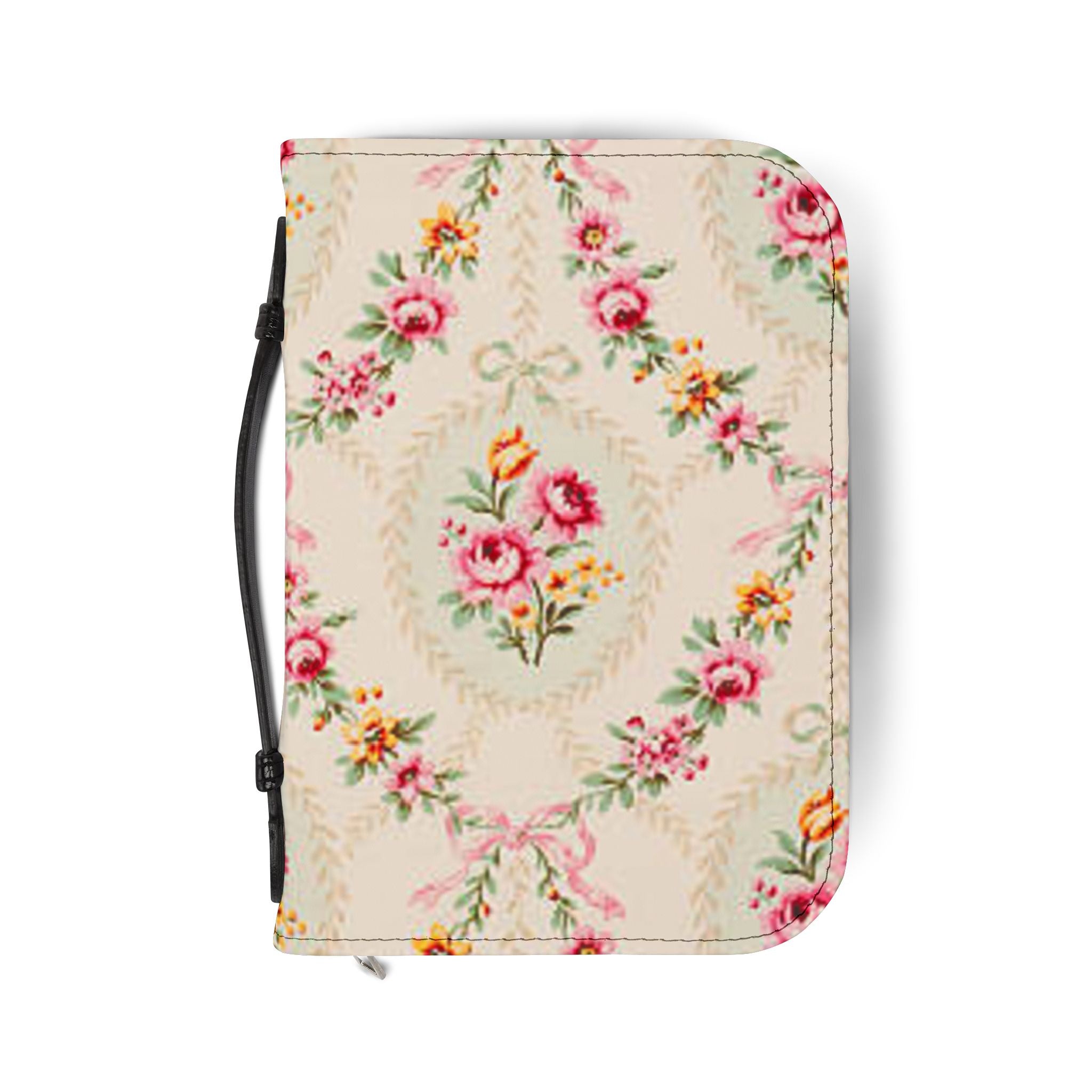 Floral Vintage Bible Cover — Pink Rose Pattern Zippered Bible Case