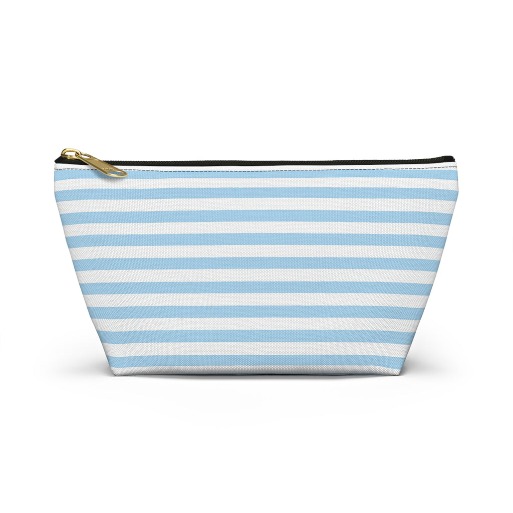 Sky Blue Striped Accessory Pouch — T‑Bottom Cosmetic Bag