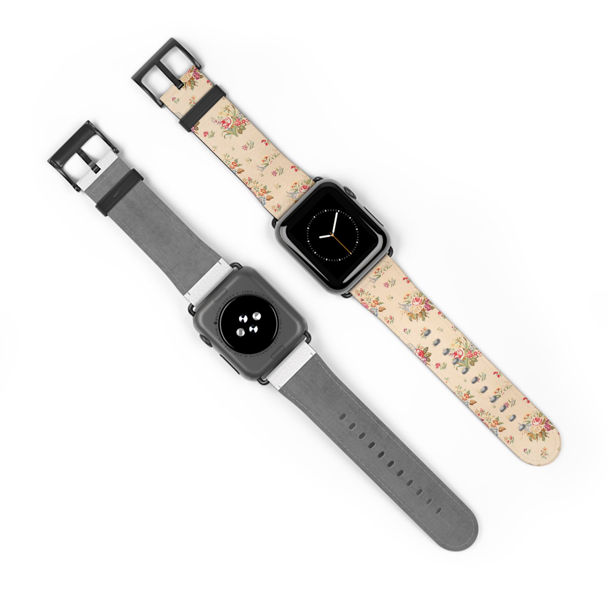 Vintage Floral Watch Band – Cream Rose Pattern Apple Watch Strap