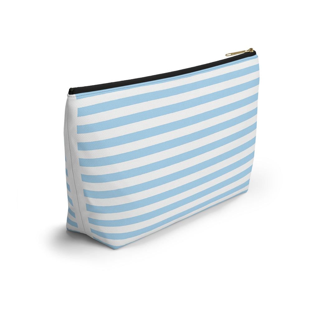 Sky Blue Striped Accessory Pouch — T‑Bottom Cosmetic Bag