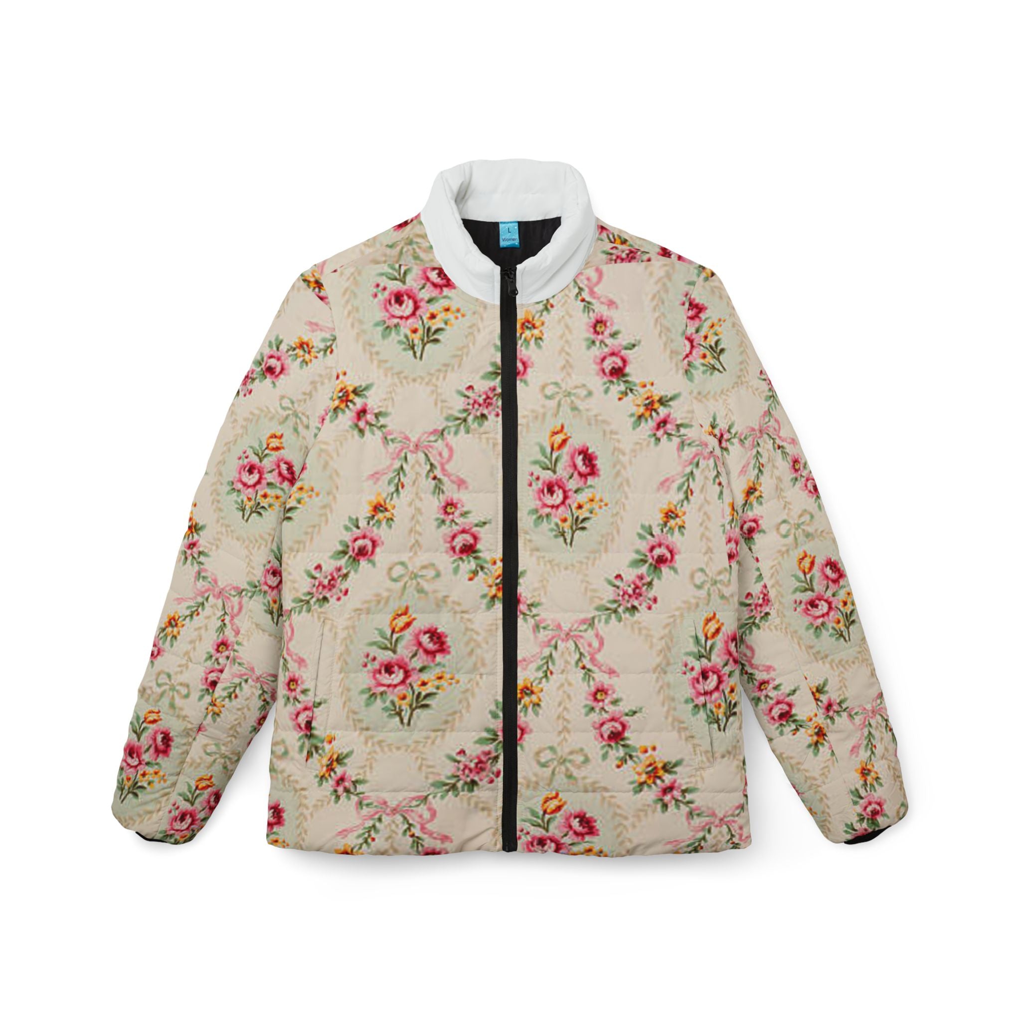 Polka Dot Women’s Puffer Jacket – Cozy Black & White All-Over Print