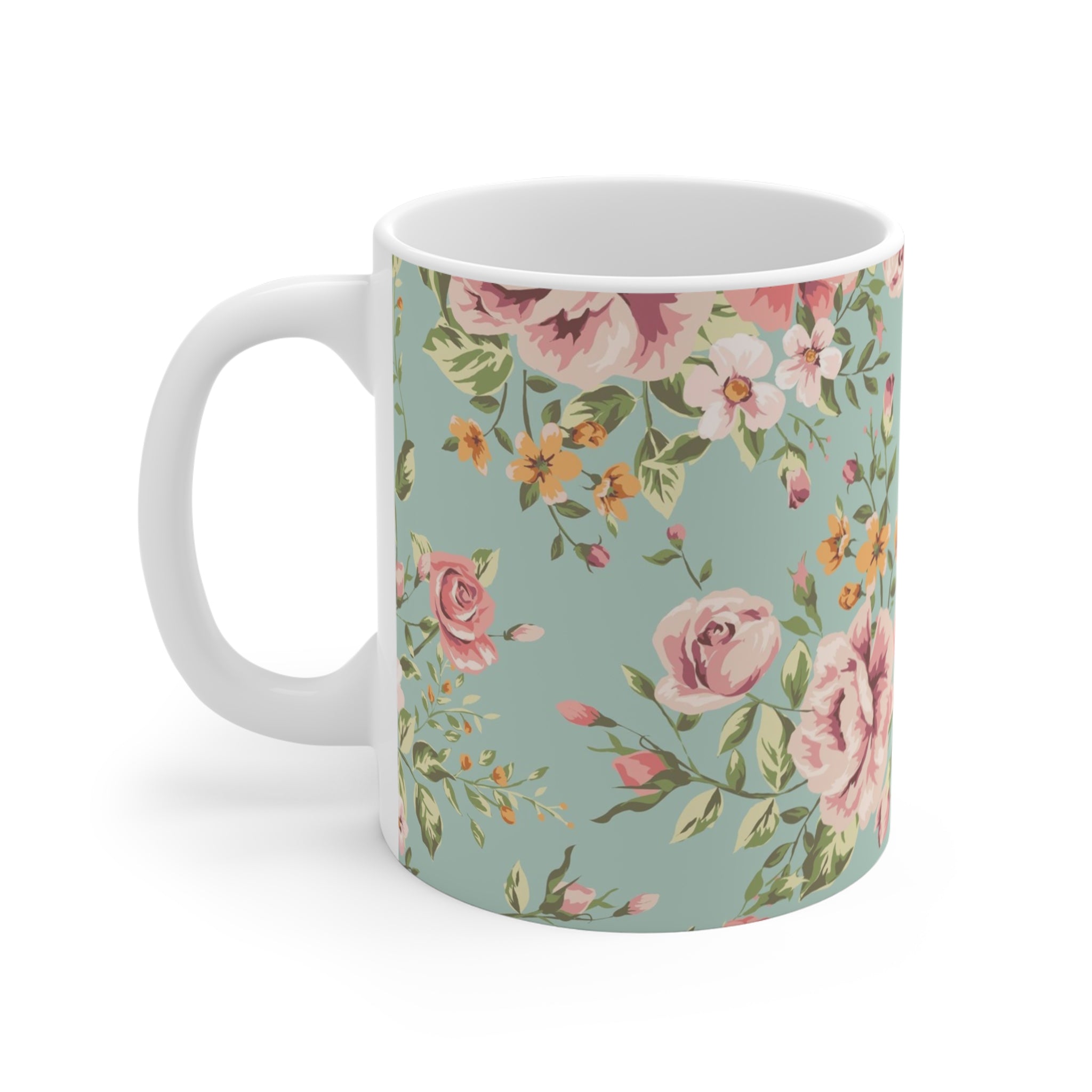Vintage Floral Pattern Mug | Rose Bouquet Ceramic Coffee Cup