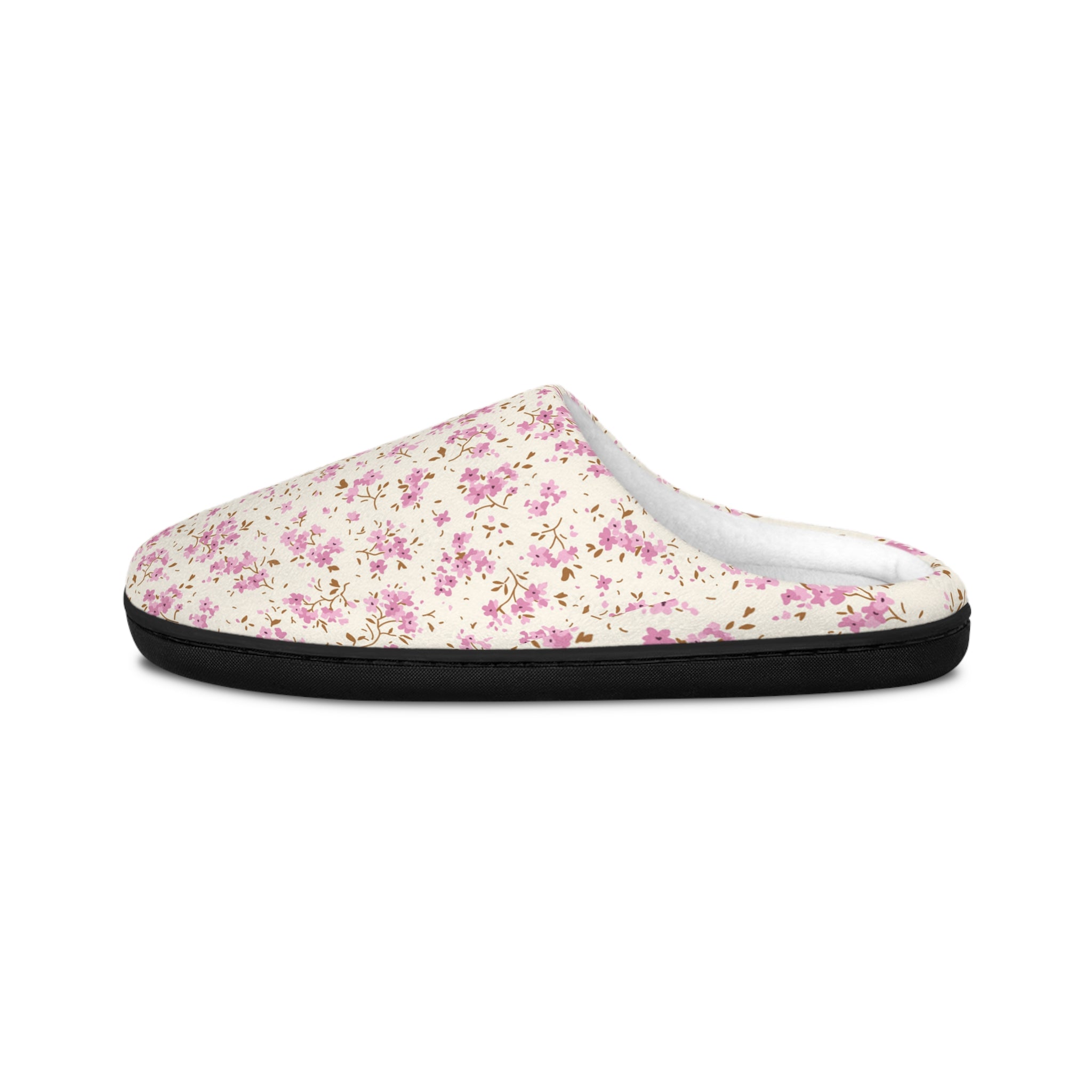 Pink Floral Pattern Women's Indoor Slippers | Cottagecore Floral Slippers
