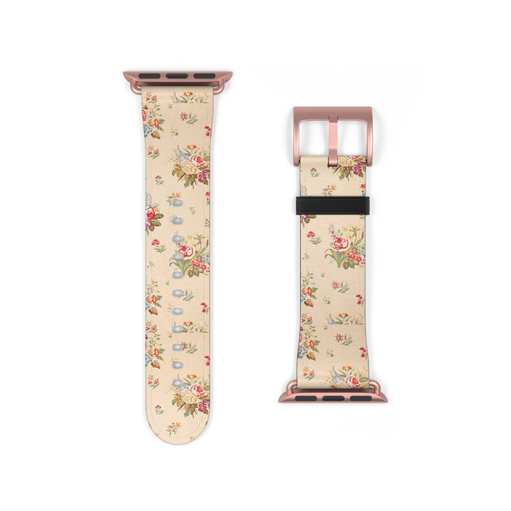 Vintage Floral Watch Band – Cream Rose Pattern Apple Watch Strap