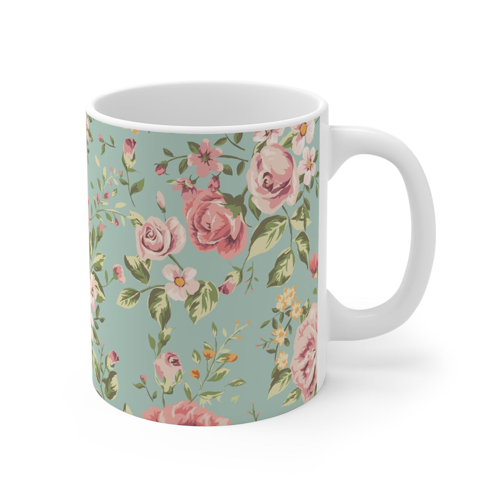 Vintage Floral Pattern Mug | Rose Bouquet Ceramic Coffee Cup