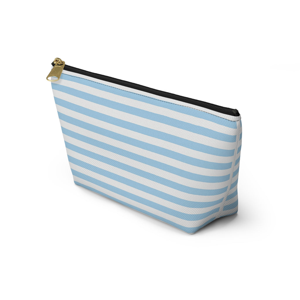 Sky Blue Striped Accessory Pouch — T‑Bottom Cosmetic Bag