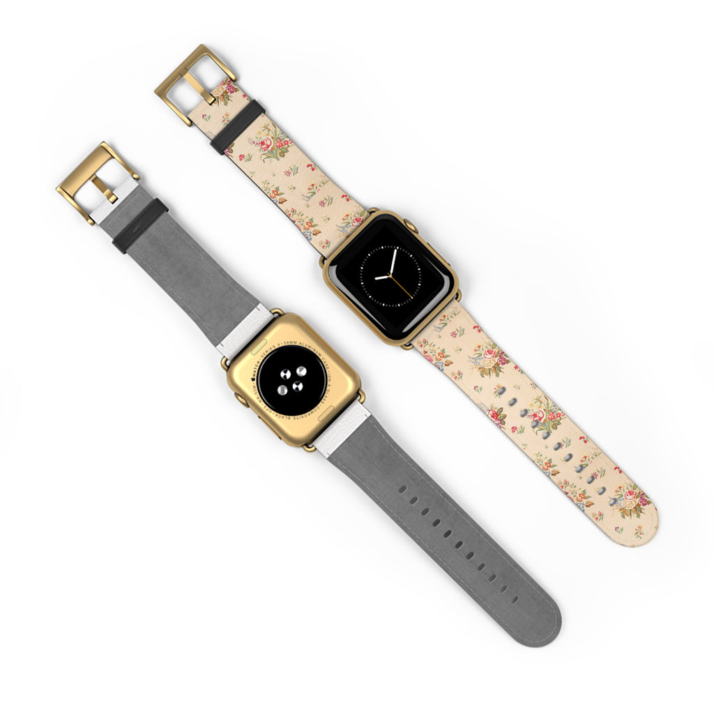 Vintage Floral Watch Band – Cream Rose Pattern Apple Watch Strap