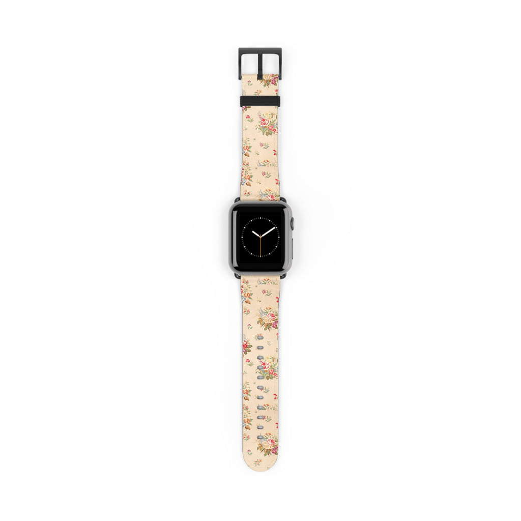 Vintage Floral Watch Band – Cream Rose Pattern Apple Watch Strap
