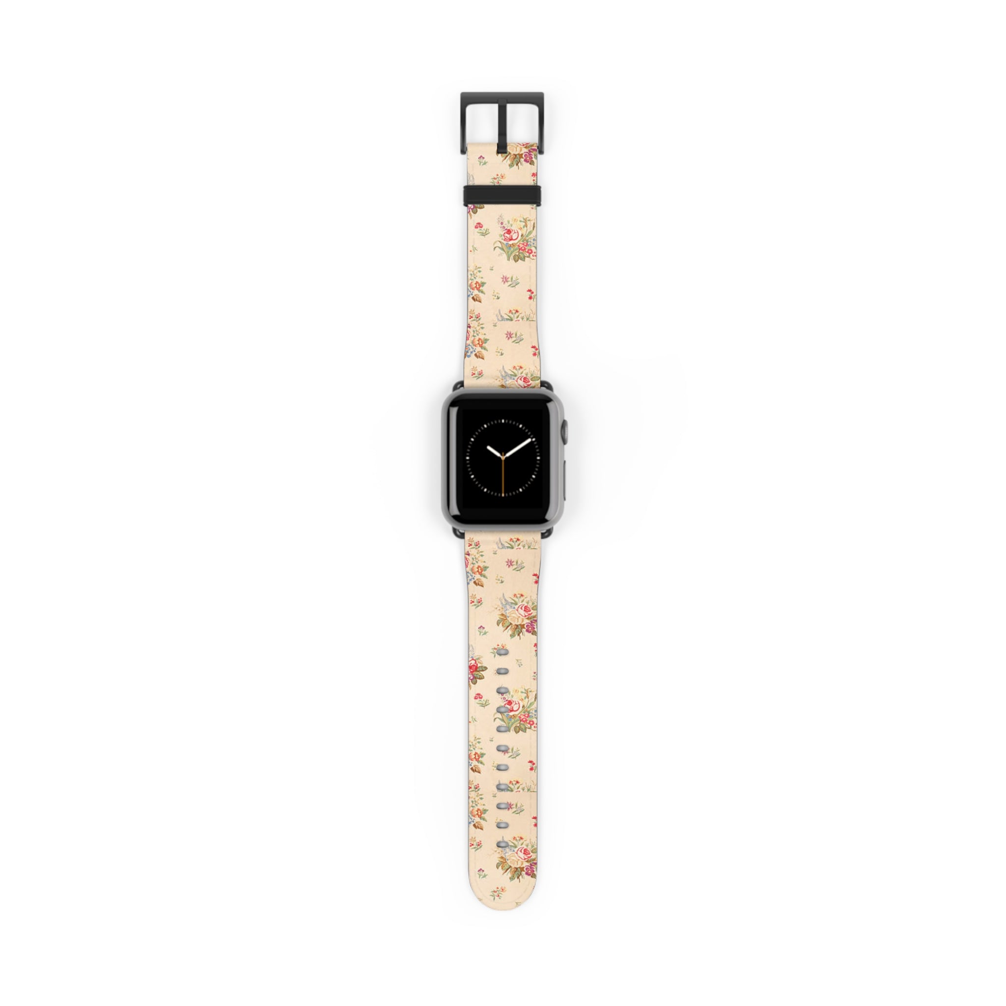 Vintage Floral Watch Band – Cream Rose Pattern Apple Watch Strap
